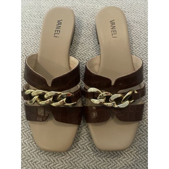 New Vaneli Errita Curb Chain Slide Croc Brown Sandals Size 8N - Picture 1 of 10